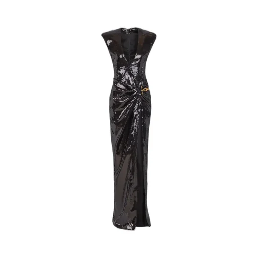 Balmain Embellished Detail Long Draped Sequin Dress