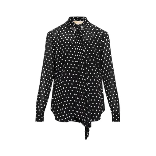 Polka-Dot Neck-Tie Blouse