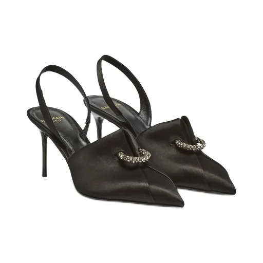 Balmain Piercing Detailed Satin Slingback Pumps