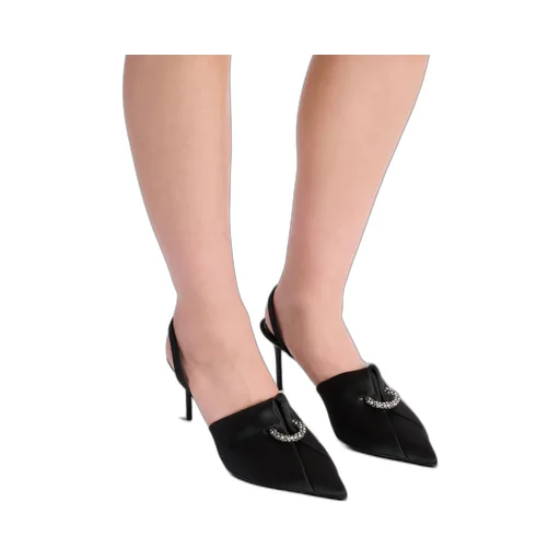 Balmain Piercing Detailed Satin Slingback Pumps