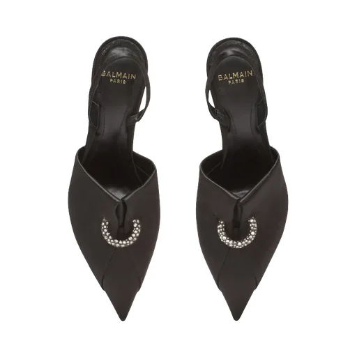 Balmain Piercing Detailed Satin Slingback Pumps