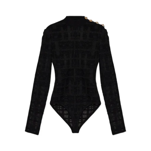 Balmain Plaid Knit 3-Button Bodysuit