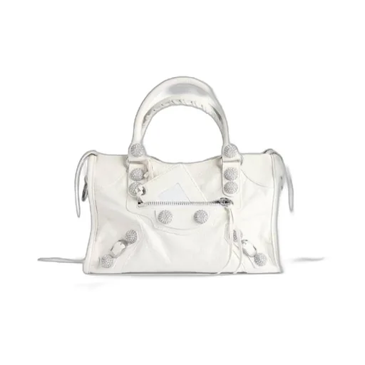 Le City Bag Small Giant Studs With Rhinestones In Optic White