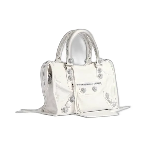 Le City Bag Small Giant Studs With Rhinestones In Optic White