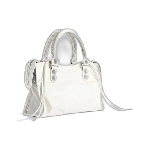 Le City Bag Small Giant Studs With Rhinestones In Optic White