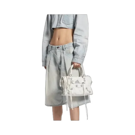 Le City Bag Small Giant Studs With Rhinestones In Optic White