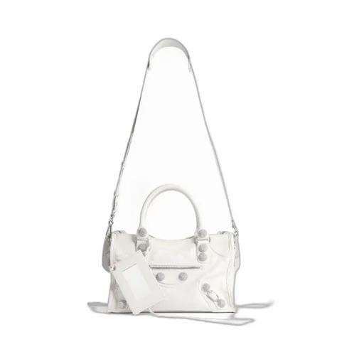 Le City Bag Small Giant Studs With Rhinestones In Optic White