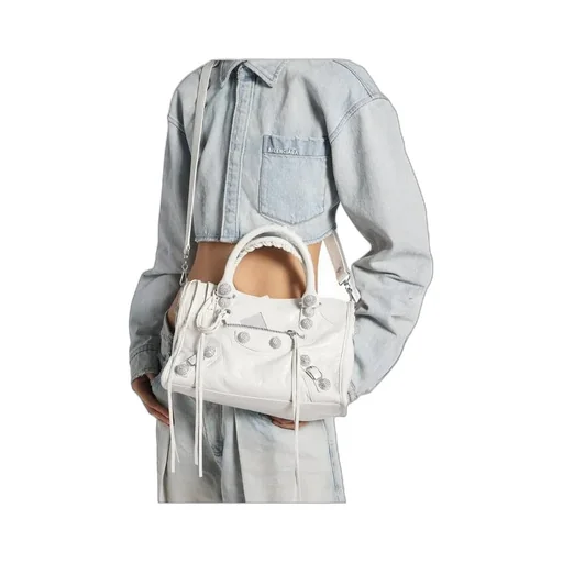 Le City Bag Small Giant Studs With Rhinestones In Optic White
