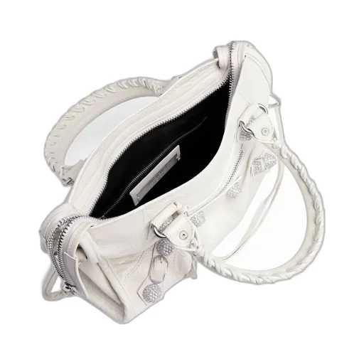 Le City Bag Small Giant Studs With Rhinestones In Optic White