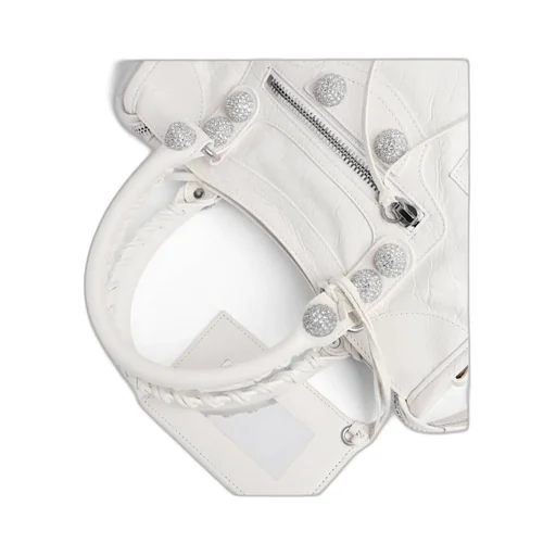 Le City Bag Small Giant Studs With Rhinestones In Optic White