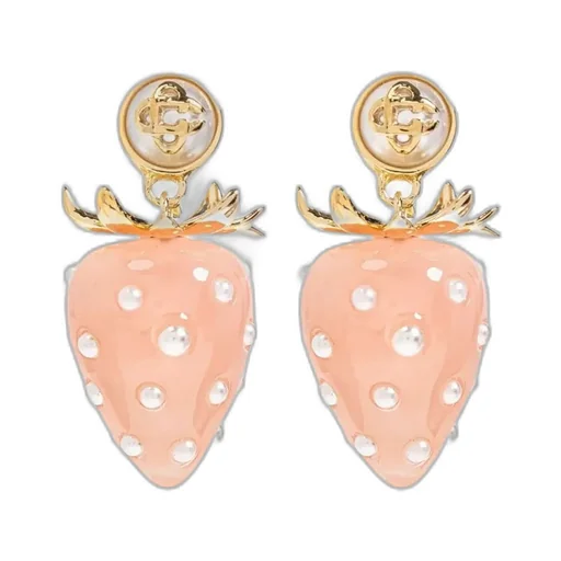 Strawberry-Motif Pearl Earrings