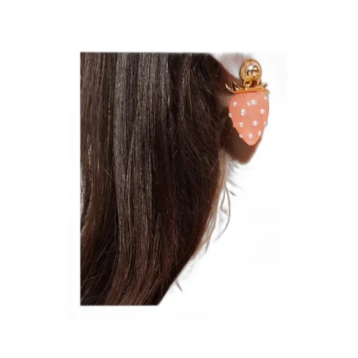 Strawberry-Motif Pearl Earrings
