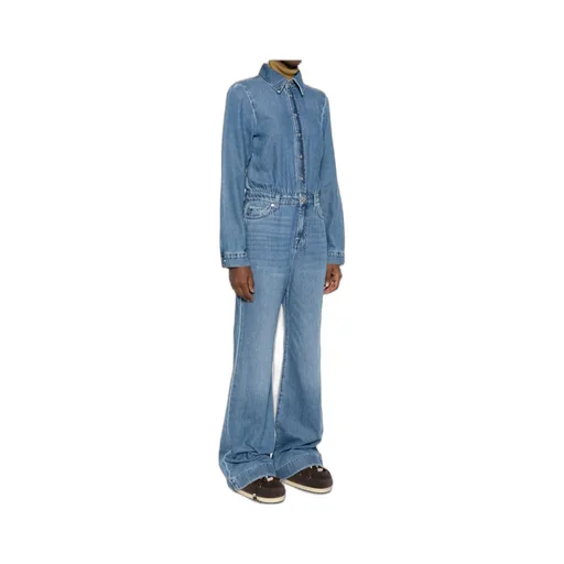 Long-Sleeved Denim Jumpsuit