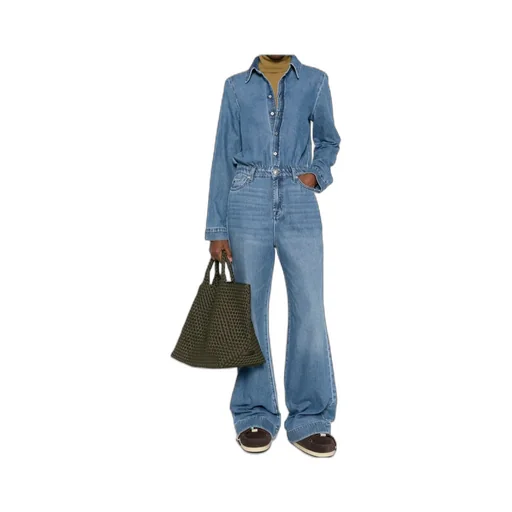 Long-Sleeved Denim Jumpsuit