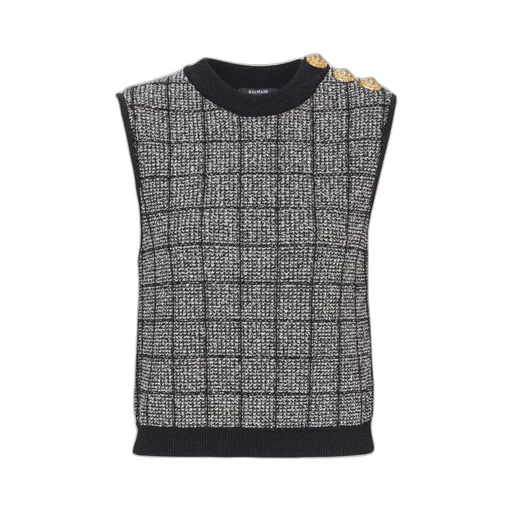 Tweed Crop Top With Buttons