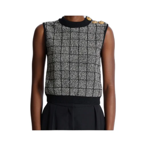 Tweed Crop Top With Buttons