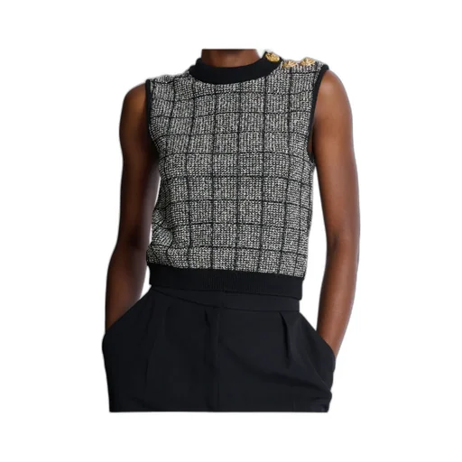 Tweed Crop Top With Buttons