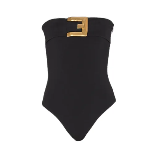 Balmain Strapless Buckle Crepe-Texture Bodysuit