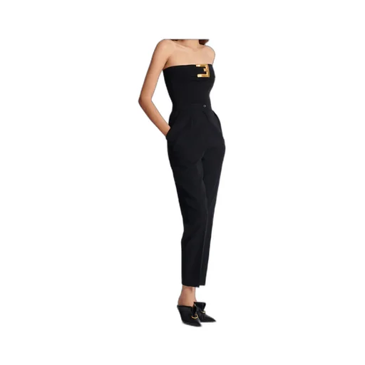 Balmain Strapless Buckle Crepe-Texture Bodysuit