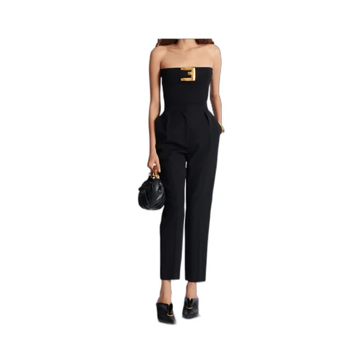 Balmain Strapless Buckle Crepe-Texture Bodysuit