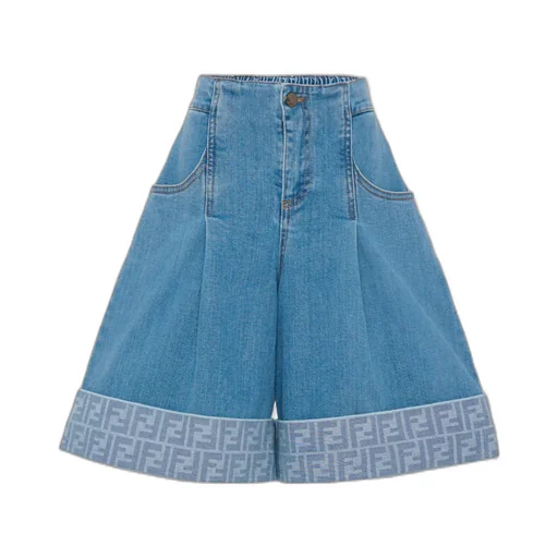 Pleated Denim Shorts