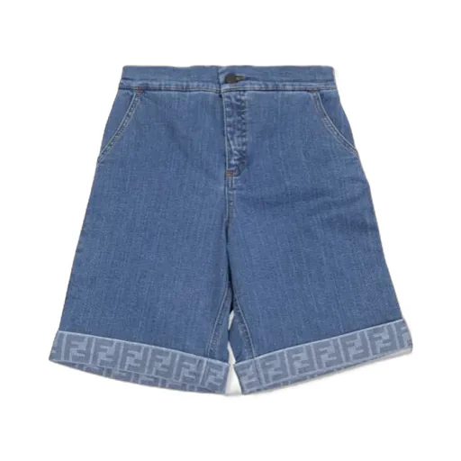 Fendi Kids Ff Motif Denim Shorts