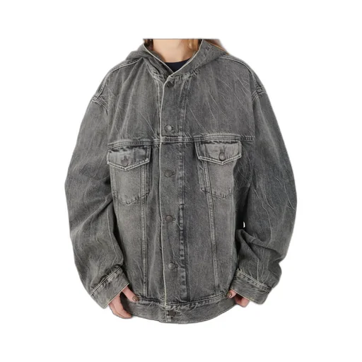 Hooded Denim Jacket Washed Black