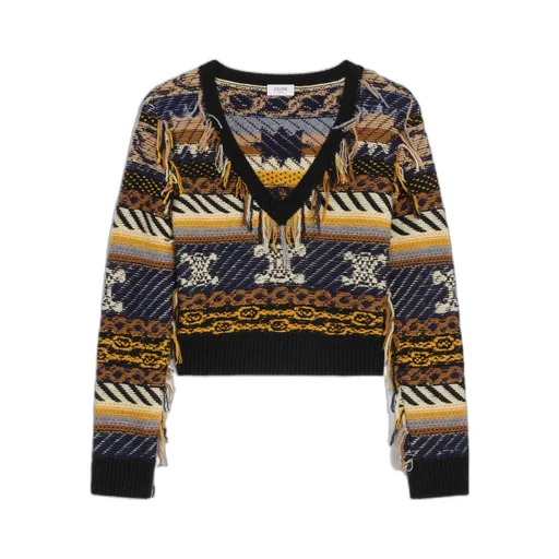 V-Neck Sweater In Jacquard Cashmere