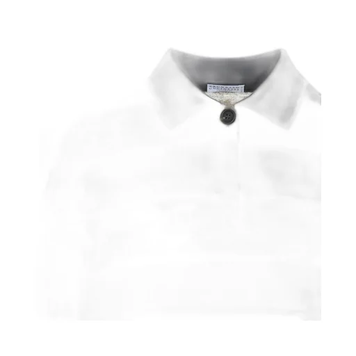 Brunello Cucinelli Shimmering Striped Cropped Knit Polo Shirt