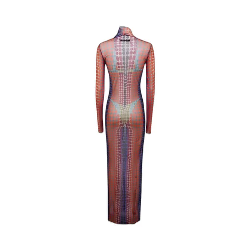 Turtleneck Polka-Dot Maxi Dress