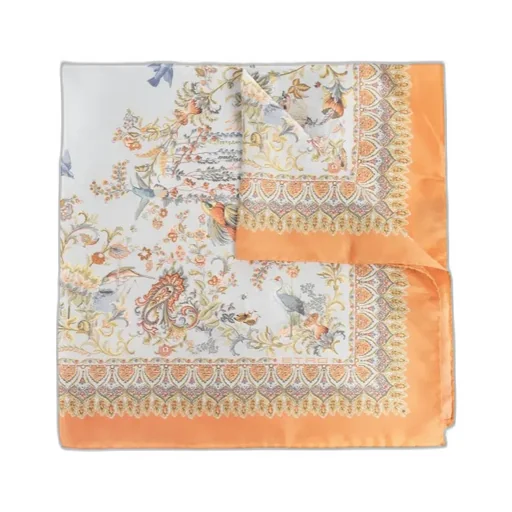 Flora-Fauna Motif Silk Scarf