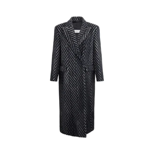 Chevron-Knit Double-Breasted Coat