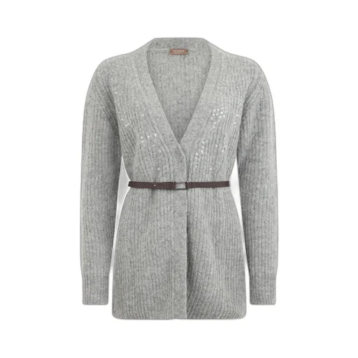 Sequin-Embellished Belted Cardigan