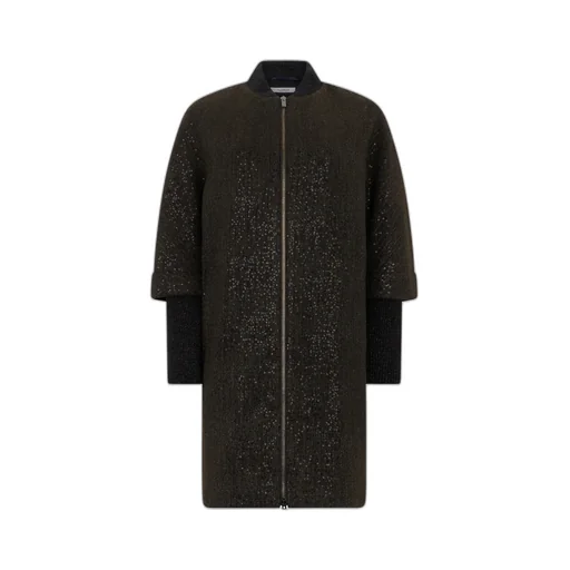 Sequin-Embellished Long Bomber Jacket