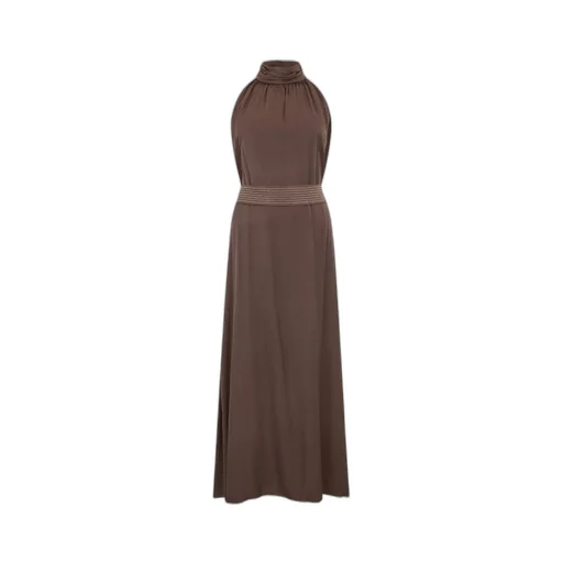 Tied-Waist High-Neck Dress