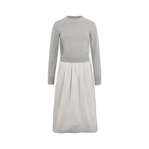 Knitted-Panel Flared Midi Dress