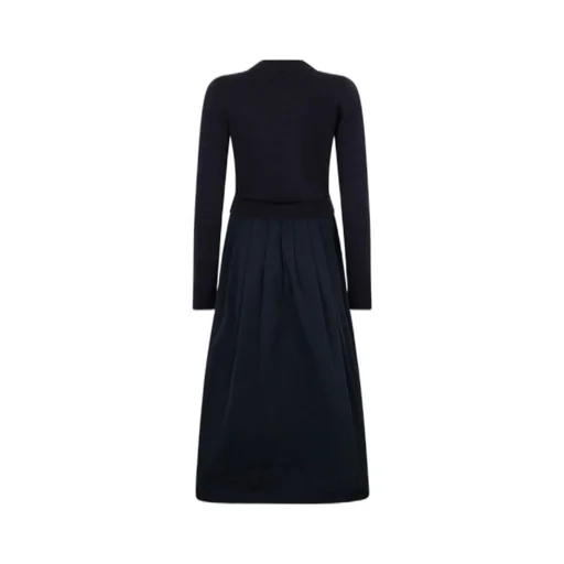 Knitted-Panel Flared Midi Dress