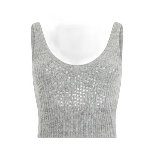 Sequin-Embellished Ribbed Crop Top