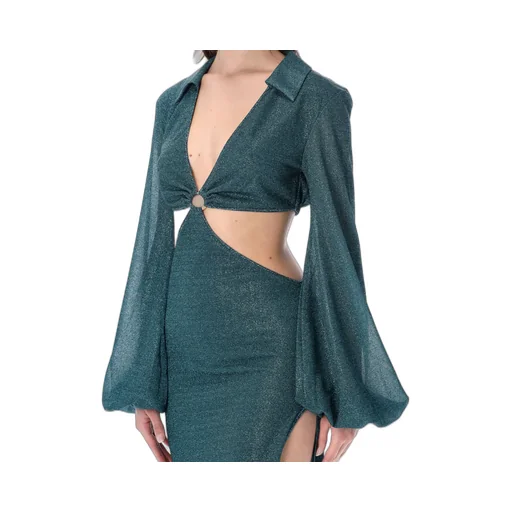 OsÉRee Cut-Out V-Neck Long-Sleeved Dress