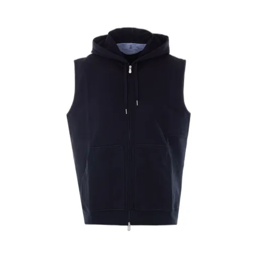 Brunello Cucinelli Zip-Up Sleeveless Drawstring Hoodie