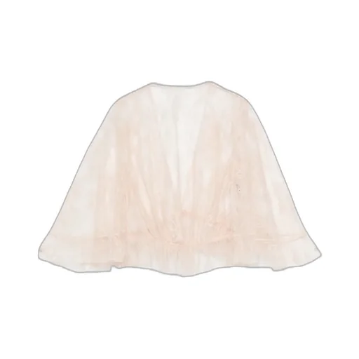 Lace Cropped Top Sheer Flared Sleeves Drawstring