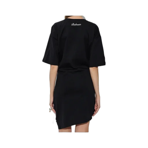Balmain Gathered Short-Sleeve Dress