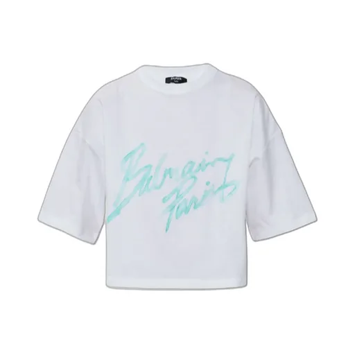 Balmain Graphic Printed Cropped T-Shirt