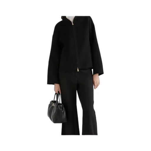 Pure Wool Bomber Jacket - Black