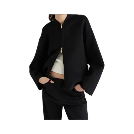 Pure Wool Bomber Jacket - Black