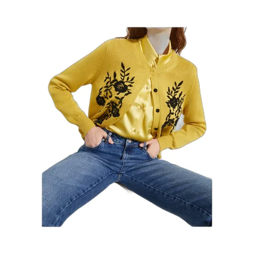 Floral-Embroidered Cardigan