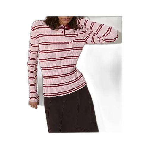 Striped Polo-Neck Jumper