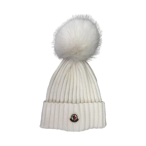 Moncler Logo Patch Pompon Knitted Beanie
