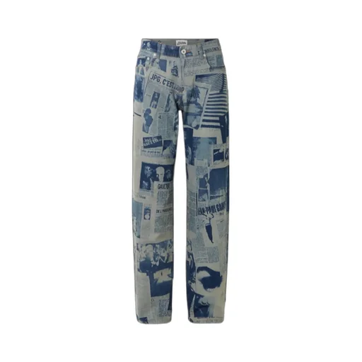 Newspaper-Print Straight Jeans