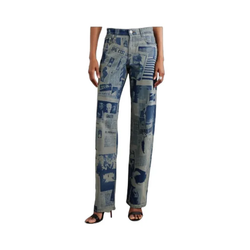 Newspaper-Print Straight Jeans